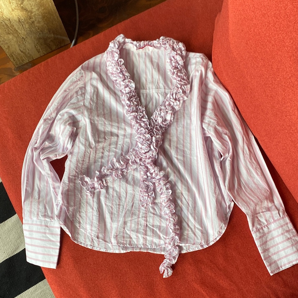 MineBeThyVers Pinstripe Ruffle Shirt